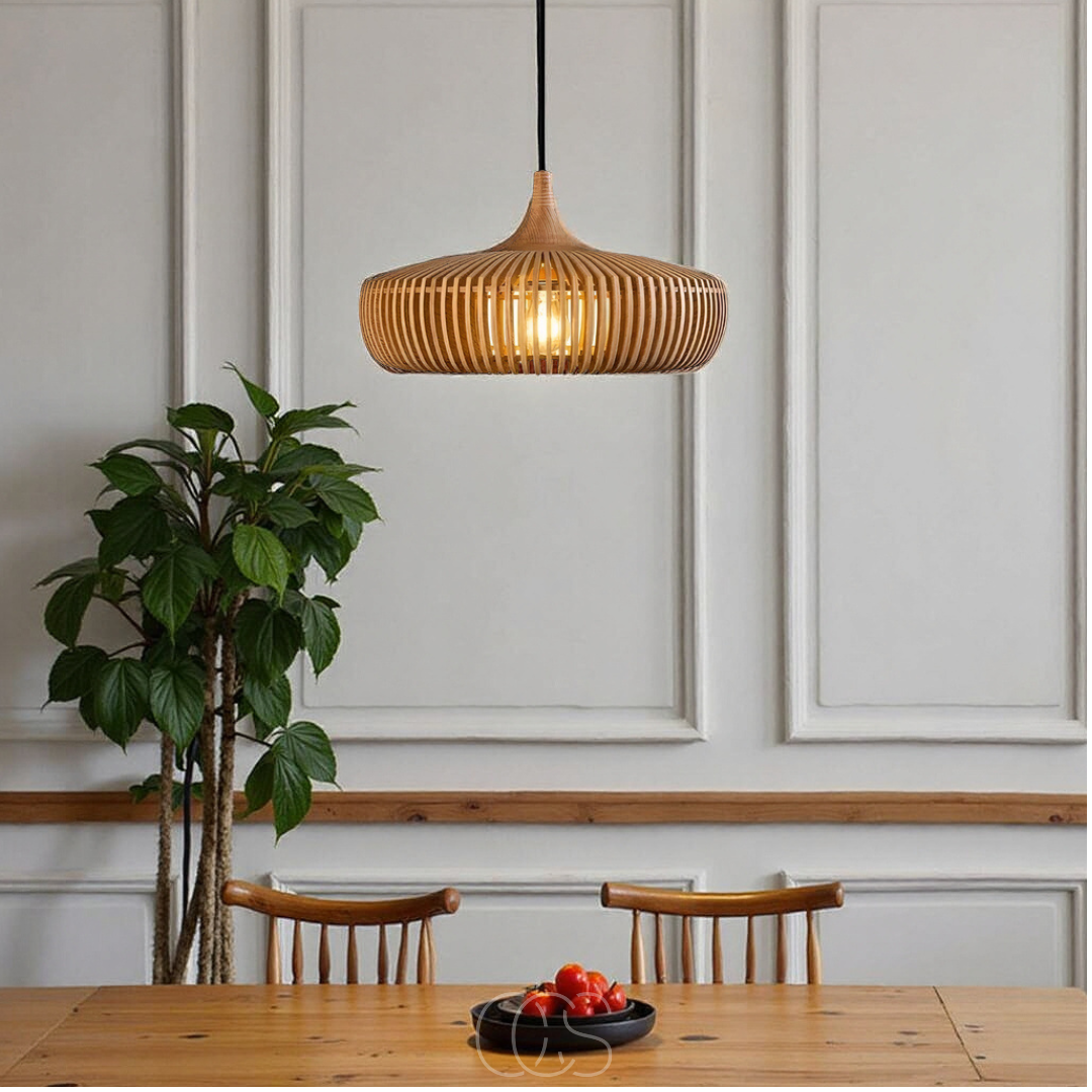 Wooden Pendant Light Fixture for Dining Room with Warm Glow – Scandinavian Minimalist Hanging Ceiling Lamp | Thomler