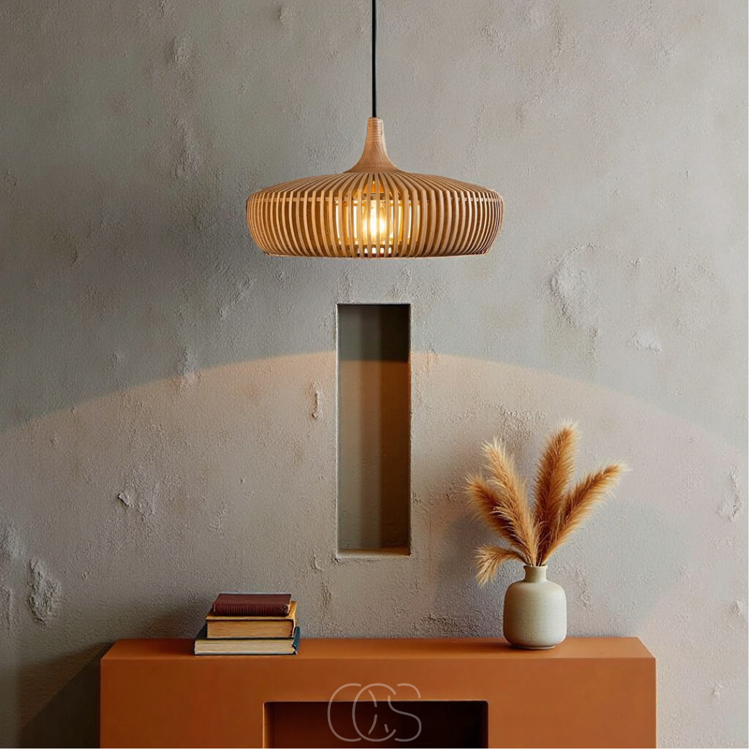 Wooden Pendant Light Fixture for Dining Room with Warm Glow – Scandinavian Minimalist Hanging Ceiling Lamp | Thomler