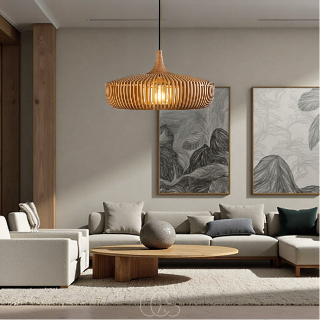 Wooden Pendant Light Fixture for Dining Room with Warm Glow – Scandinavian Minimalist Hanging Ceiling Lamp | Thomler