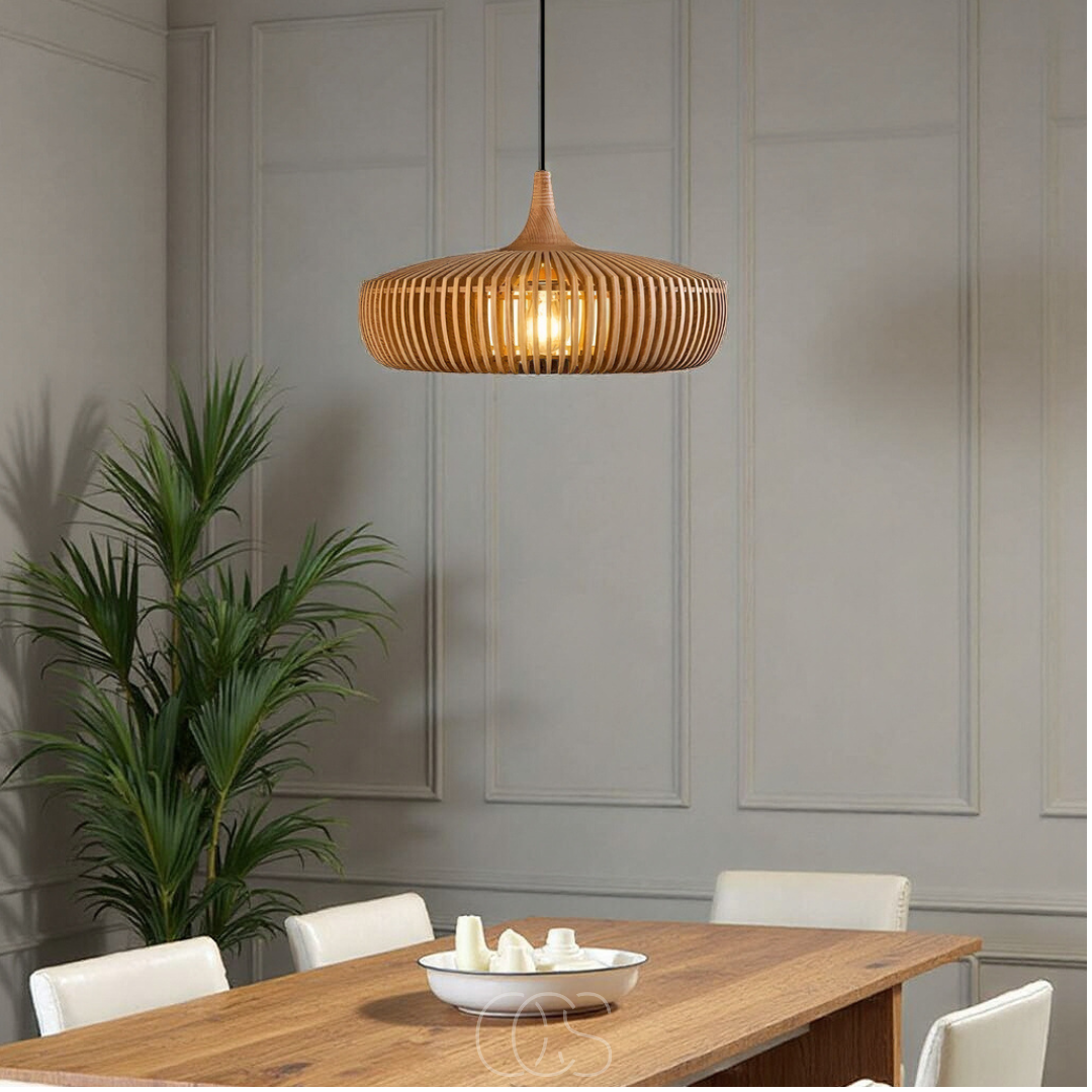 Wooden Pendant Light Fixture for Dining Room with Warm Glow – Scandinavian Minimalist Hanging Ceiling Lamp | Thomler