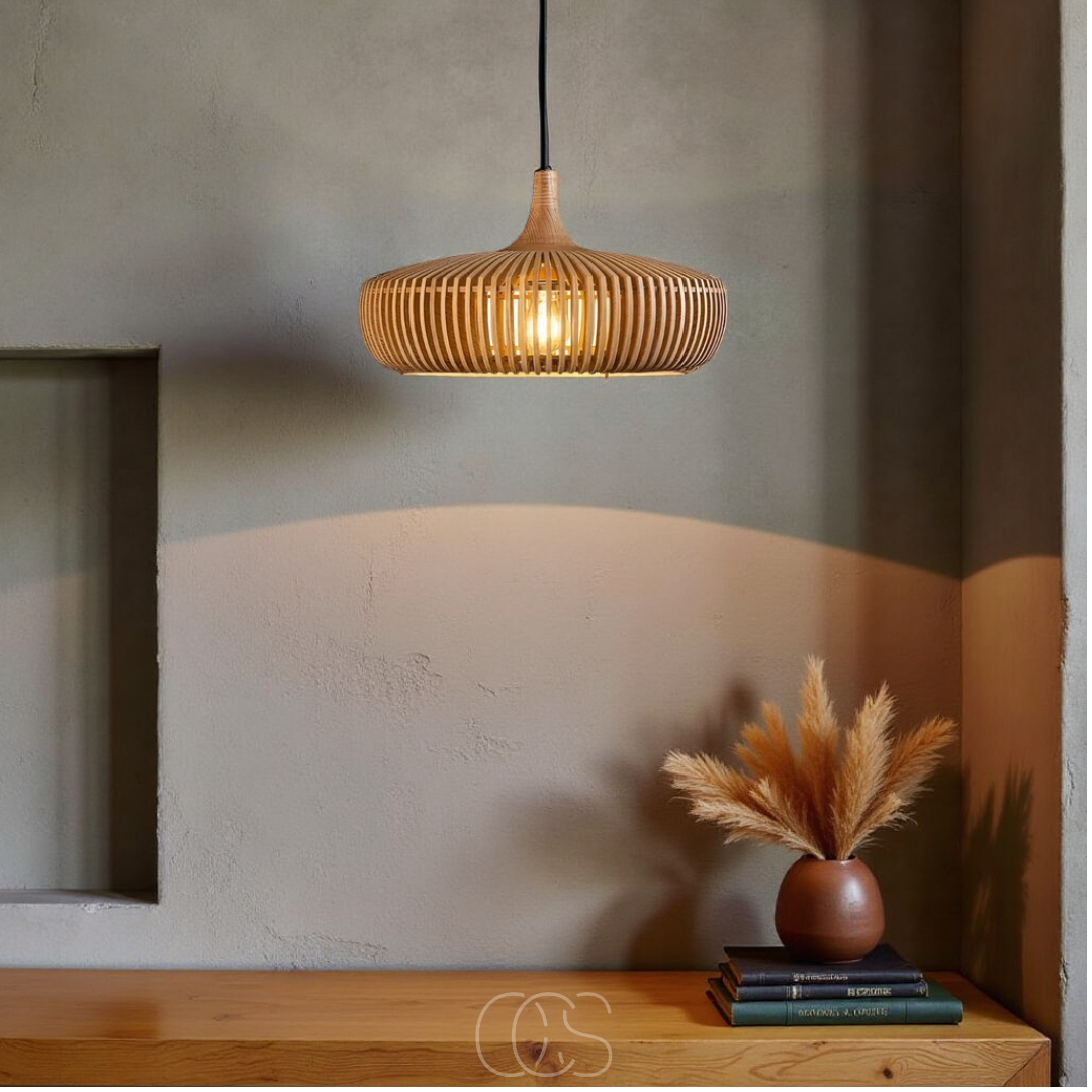 Wooden Pendant Light Fixture for Dining Room with Warm Glow – Scandinavian Minimalist Hanging Ceiling Lamp | Thomler