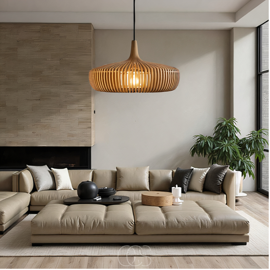 Wooden Pendant Light Fixture for Dining Room with Warm Glow – Scandinavian Minimalist Hanging Ceiling Lamp | Thomler