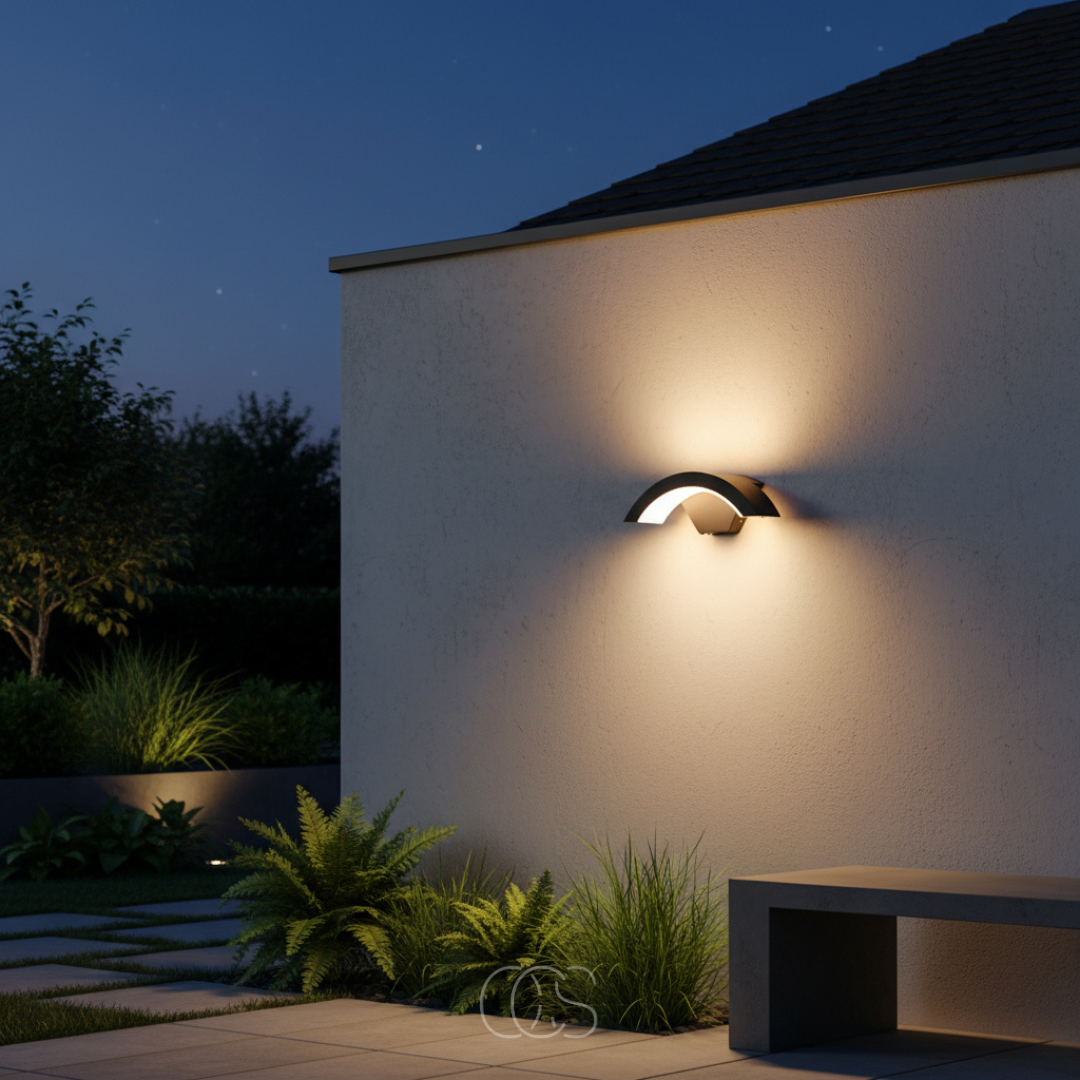 Motion-Activated Outdoor Wall Light with Up & Down Beam – Half-Arch Aluminum Sconce for Porch, Front Door & Patio | Thomler