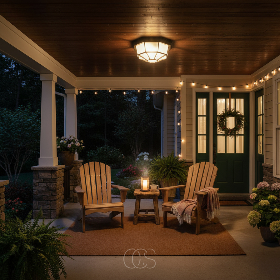 Outdoor Flush Mount Ceiling Light with Glass Shade & Aluminum Housing for Porch, Patio, Entryway | Thomler