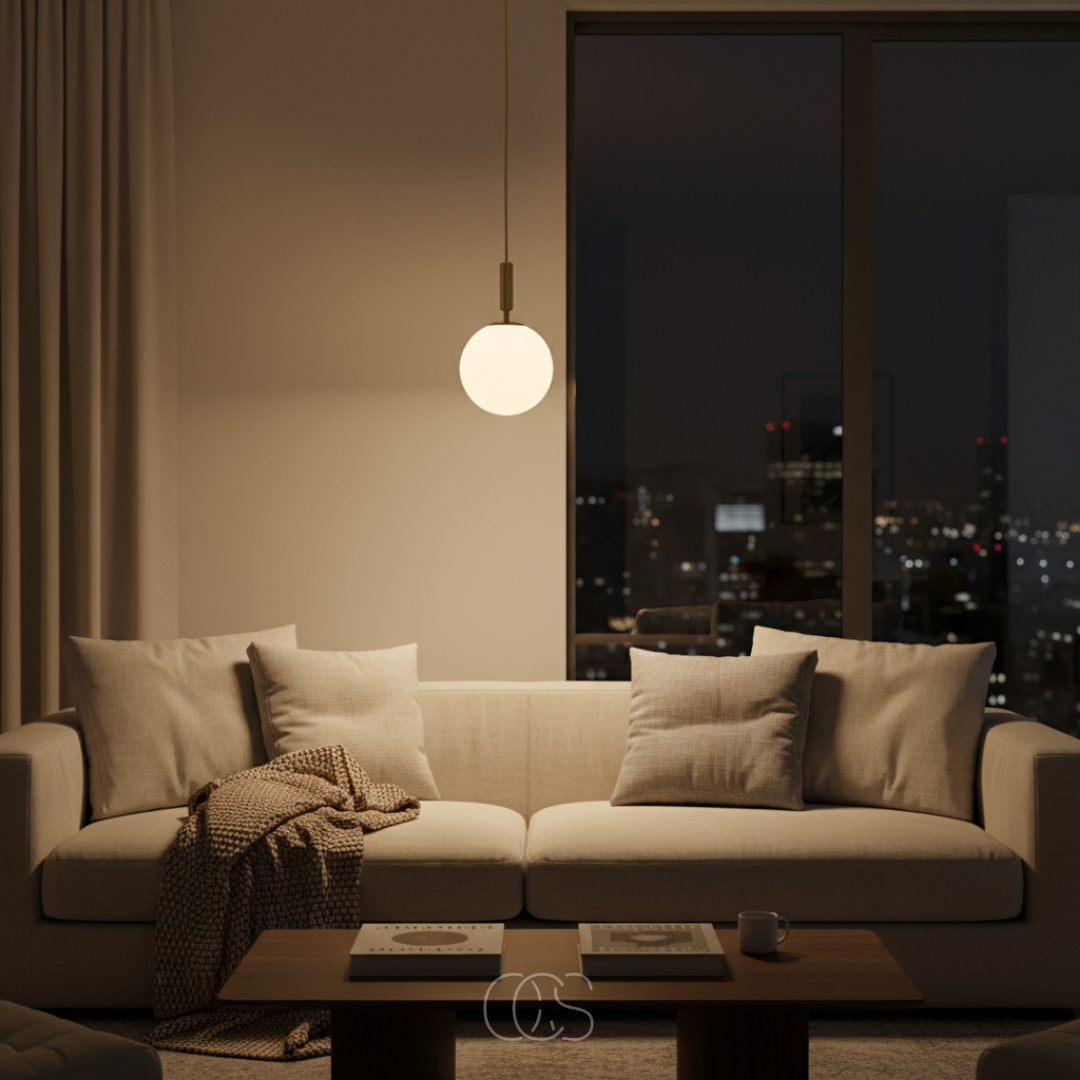 Nordic Glass Globe Pendant Light with Brass Finish for Dining Room & Living Room – Warm White LED Ceiling Fixture | Thomler