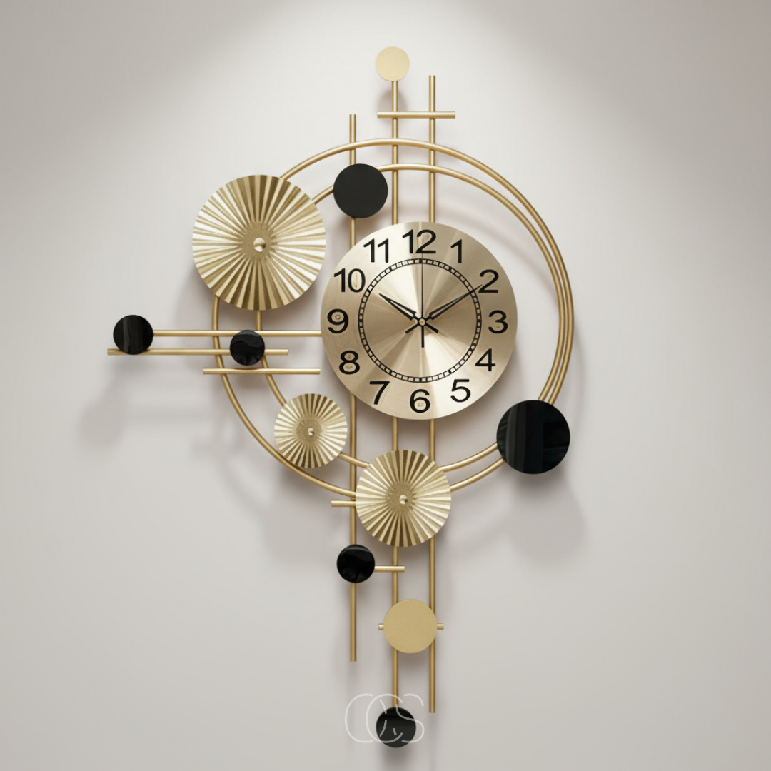 Large Metal Wall Clock 31 Inch Silent Sweep Modern Openwork Design for Living Room Dining Room Office Decor Gold Black Finish | Thomler