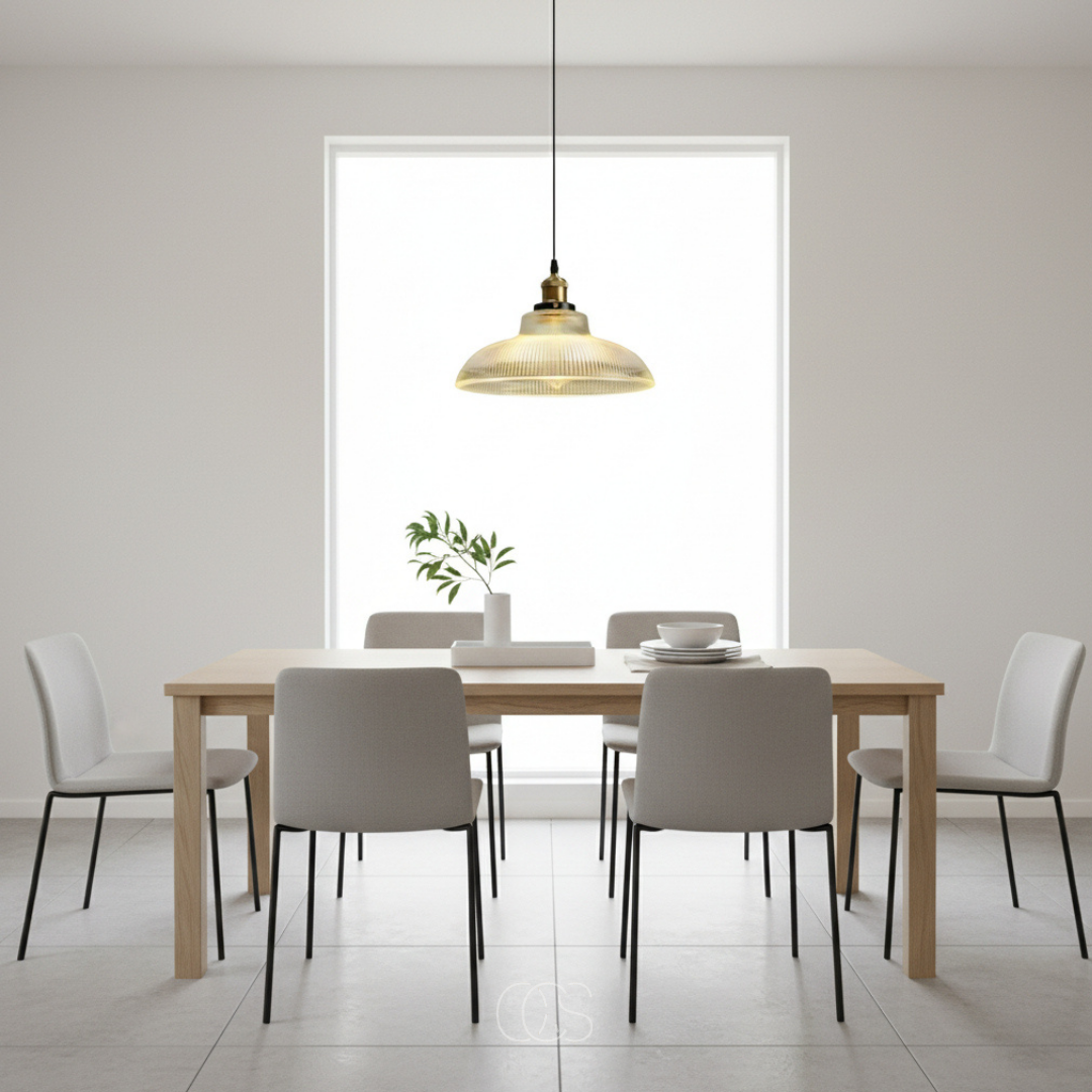 Glass Pendant Light with Metal Frame – Green or Clear Shade for Dining Room, Kitchen Island & Living Room – Adjustable Cord Ceiling | Thomler