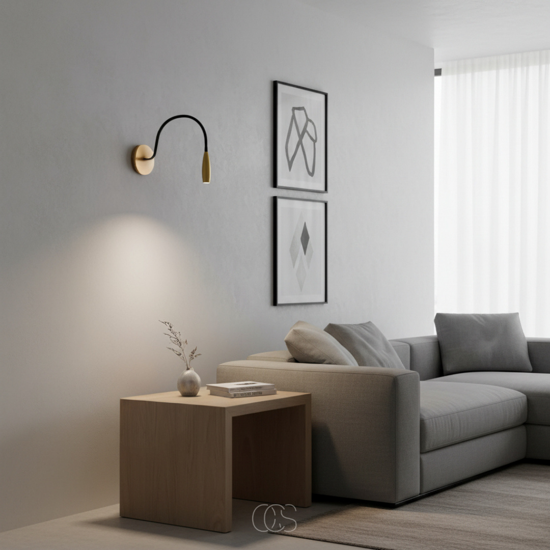 Adjustable Wall Reading Light with Flexible Gooseneck Arm, Warm LED Task Light for Bedroom & Bedside, Gold Metal Finish | Thomler