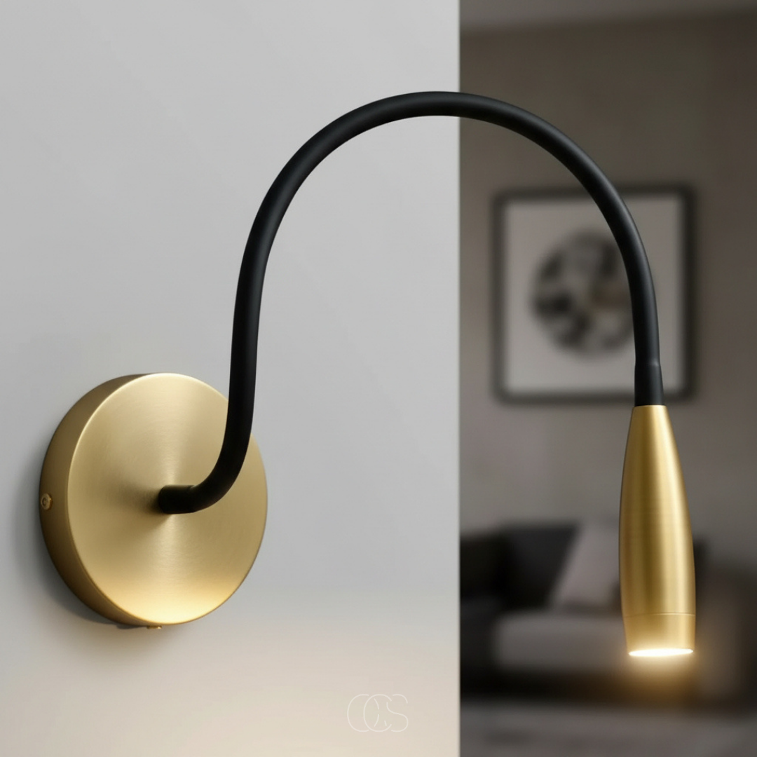 Adjustable Wall Reading Light with Flexible Gooseneck Arm, Warm LED Task Light for Bedroom & Bedside, Gold Metal Finish | Thomler