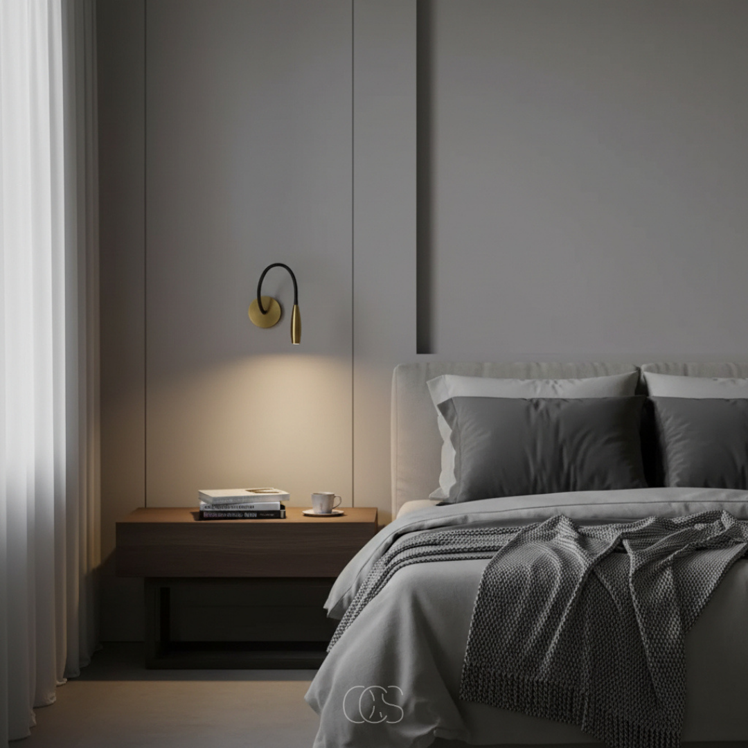 Adjustable Wall Reading Light with Flexible Gooseneck Arm, Warm LED Task Light for Bedroom & Bedside, Gold Metal Finish | Thomler