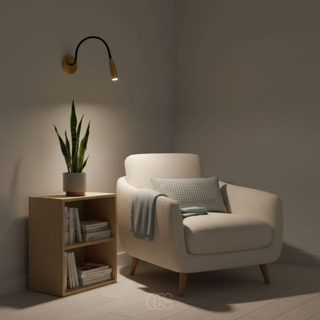 Adjustable Wall Reading Light with Flexible Gooseneck Arm, Warm LED Task Light for Bedroom & Bedside, Gold Metal Finish | Thomler