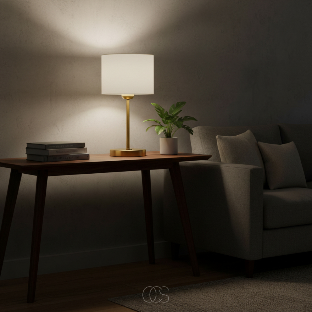 Modern Fabric Shade Table Lamp with Metal Base – Elegant Accent Lighting for Bedroom, Living Room & Office | Thomler