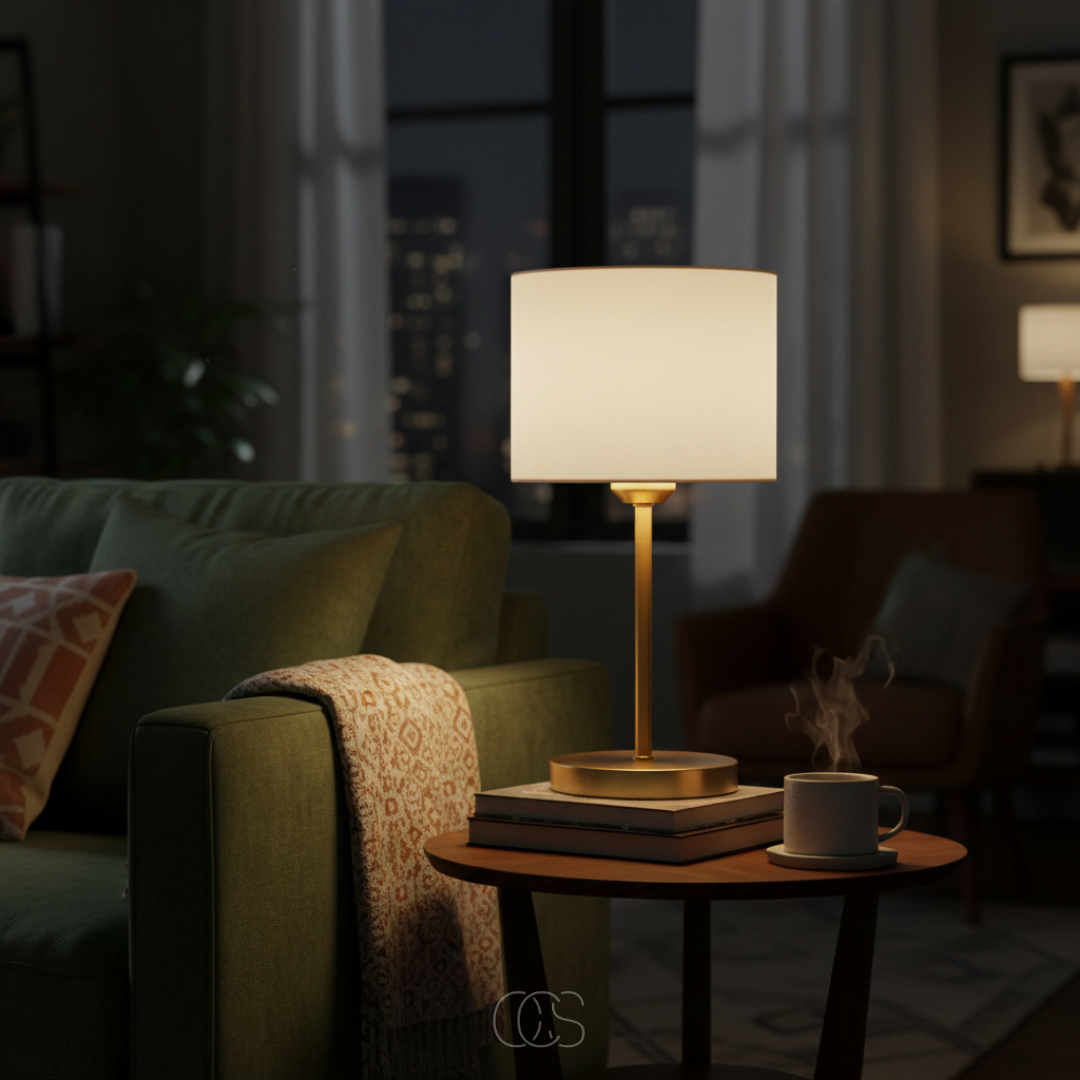 Modern Fabric Shade Table Lamp with Metal Base – Elegant Accent Lighting for Bedroom, Living Room & Office | Thomler