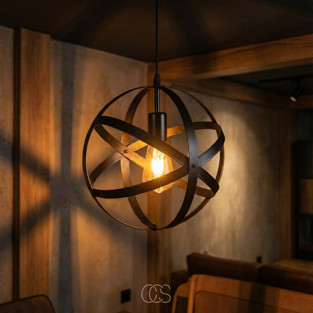 Industrial Metal Sphere Pendant Light | Adjustable Open Wire Cage Hanging Fixture for Kitchen Island & Dining Room | 12 in Diameter | E26 | Thomler