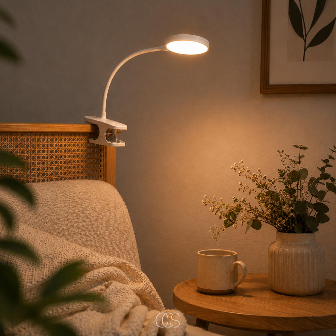 Rechargeable Clip-On LED Reading Light with 360° Flexible Gooseneck for Bedside, Desk & Book Lamp Use | Thomler