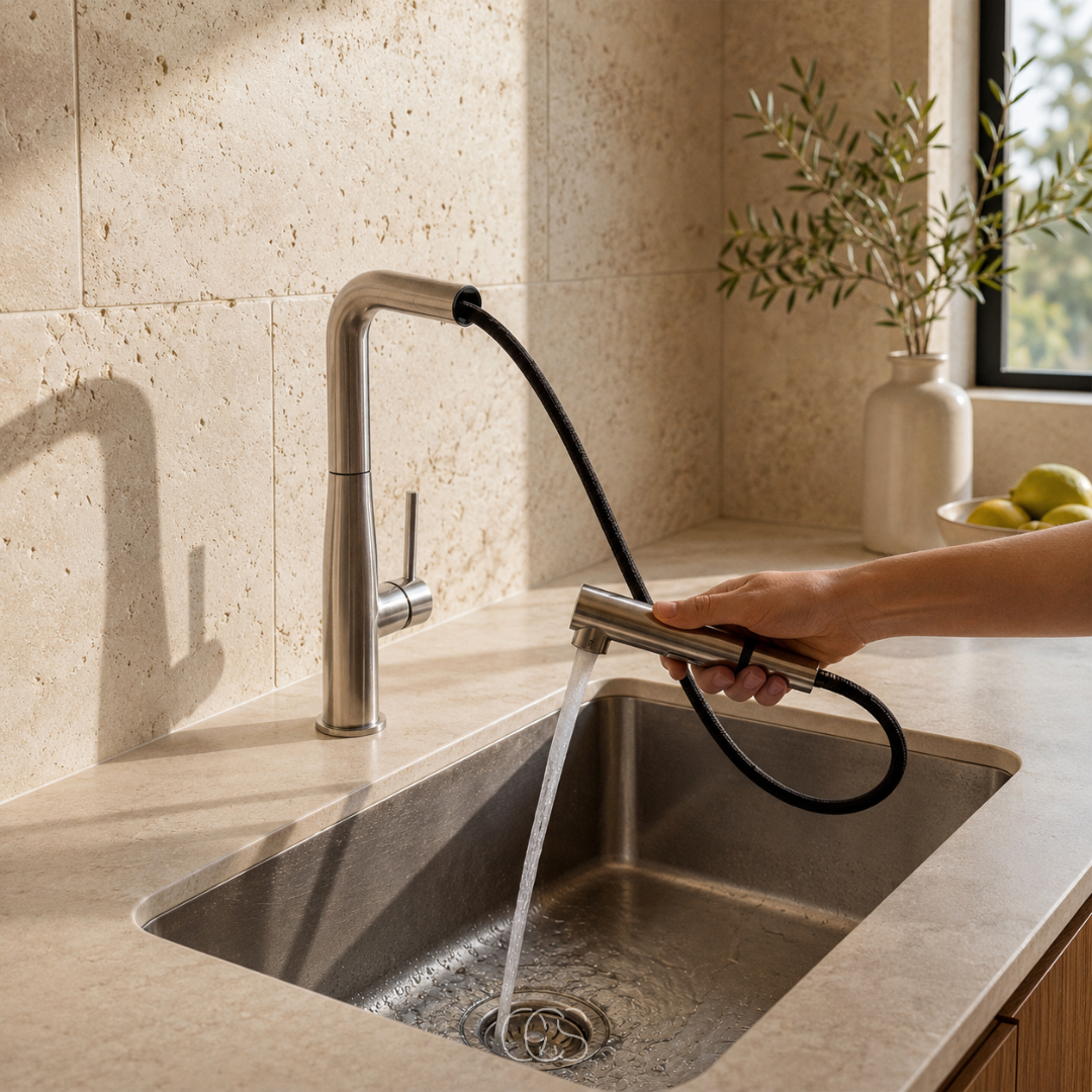Pull-Down Kitchen Faucet with High Arc Spout – Stainless Steel Single Handle Faucet with Dual Spray Modes for Sink – Modern Matte Finish | Thomler