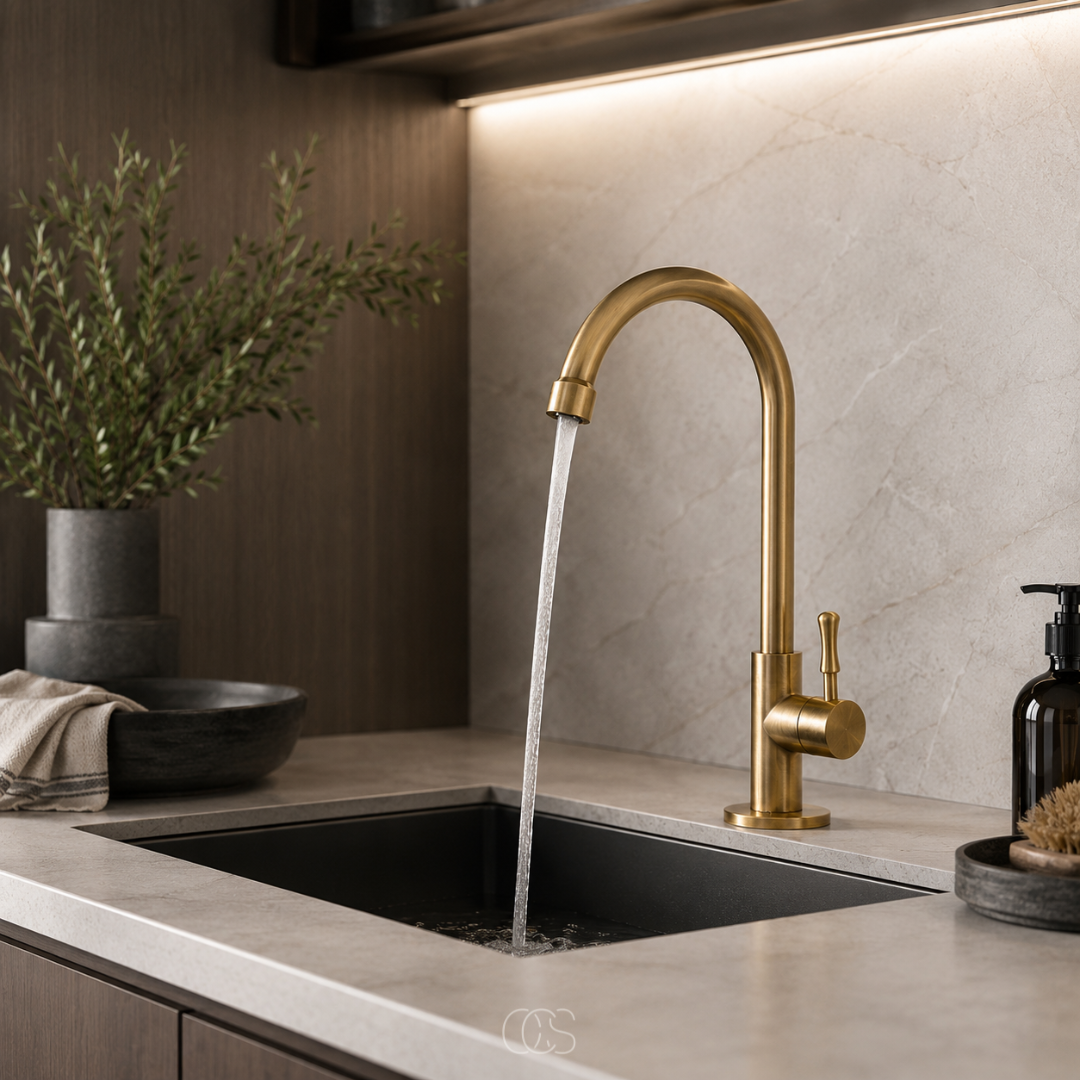 Antique Brass Kitchen Faucet with High Swivel Spout – Single Handle Vintage Sink Mixer Tap for Farmhouse & Classic Kitchens | Thomler