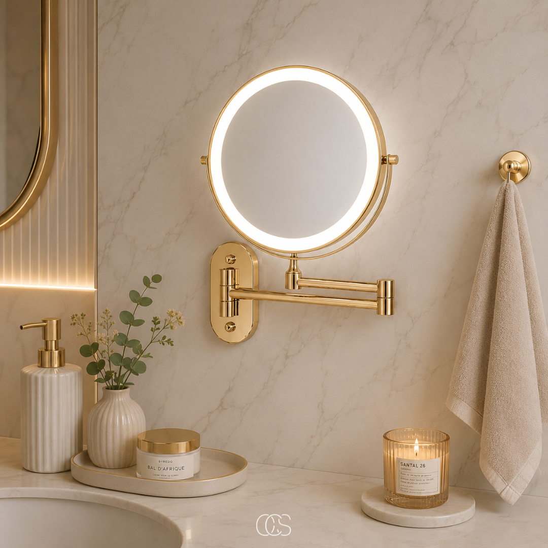 Rechargeable LED Lighted Vanity Mirror Wall Mount with Magnification & 360° Swivel Arm for Makeup Application & Skincare Routines | Thomler