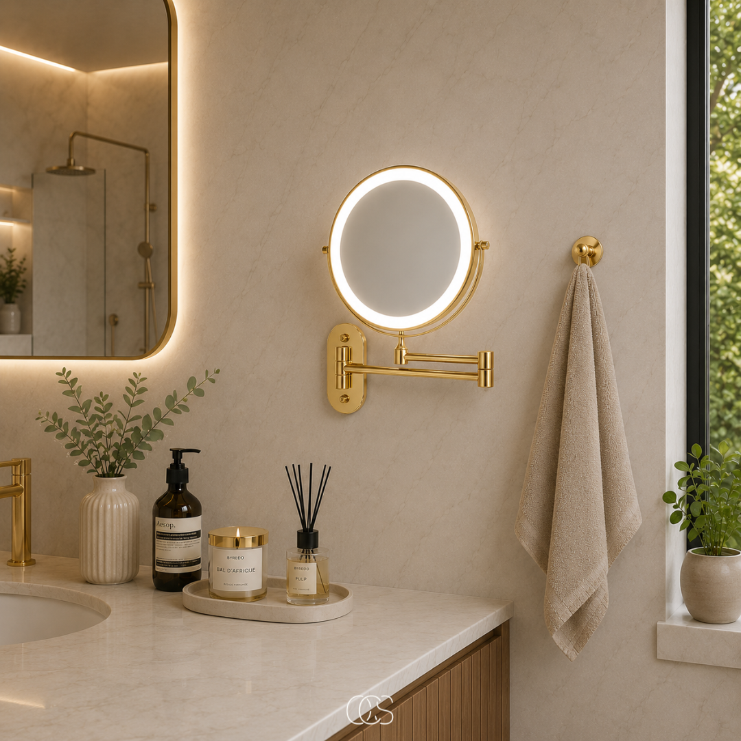 Rechargeable LED Lighted Vanity Mirror Wall Mount with Magnification & 360° Swivel Arm for Makeup Application & Skincare Routines | Thomler