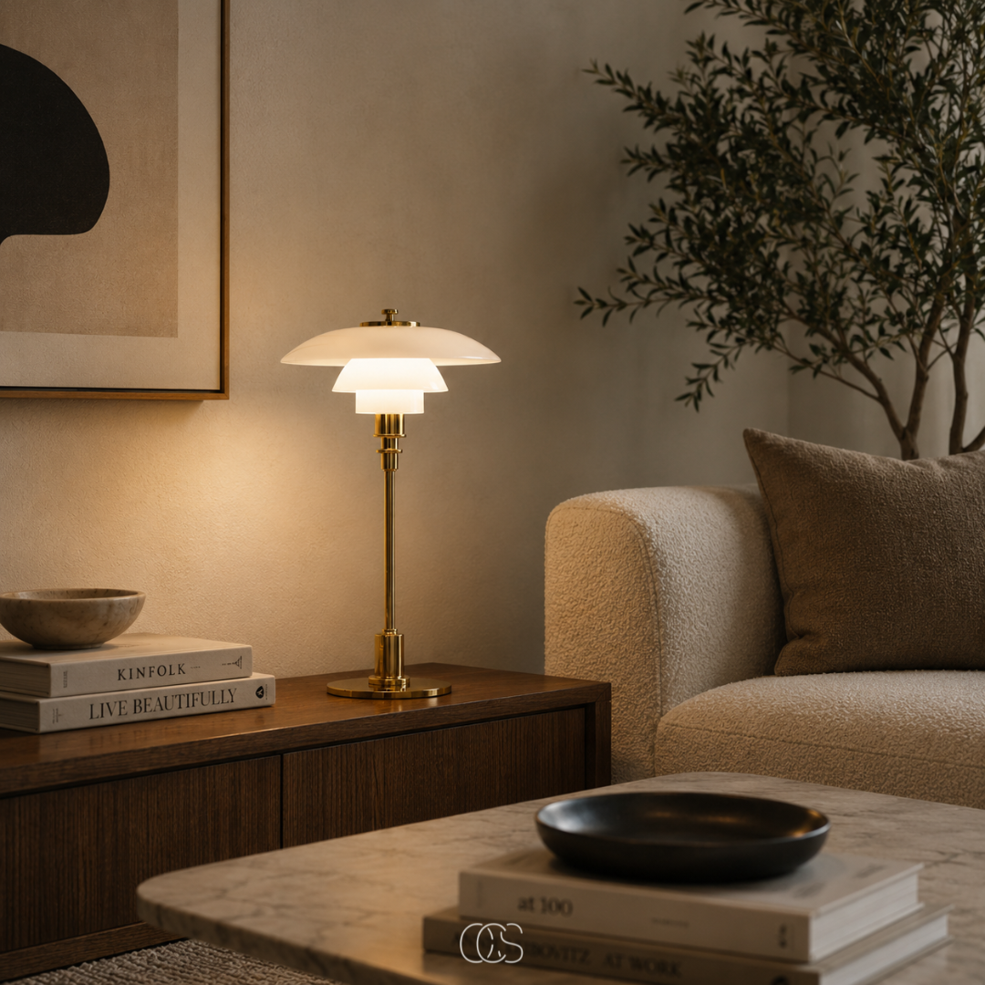 Layered Glass Table Lamp with Metal Base – Scandinavian Accent Light for Bedroom, Living Room & Office | Thomler