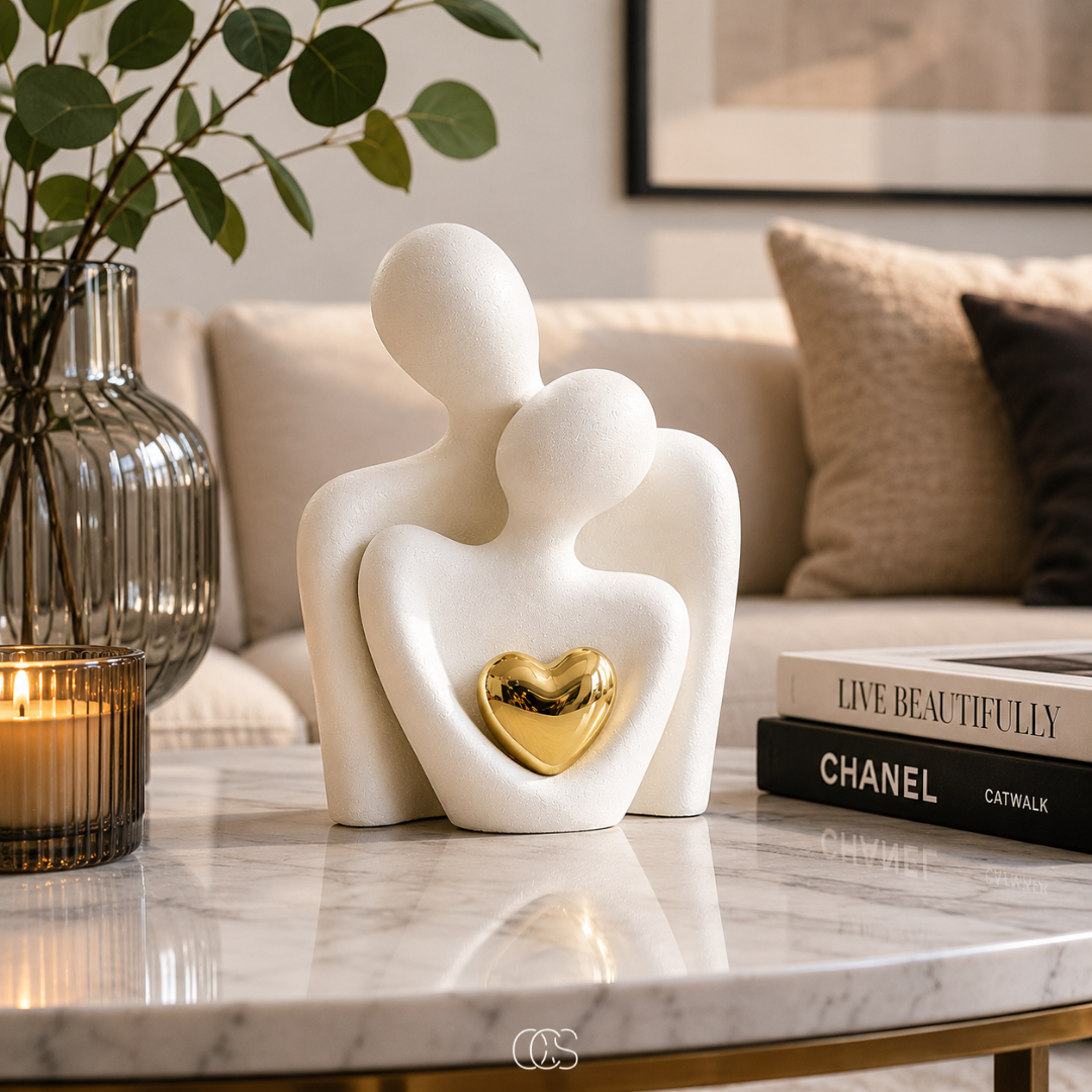 Ceramic Couple Figurine Set – Abstract Home Decor Accent for Shelves, Nightstands & Dressers – Romantic Minimalist Sculpture for Living | Thomler