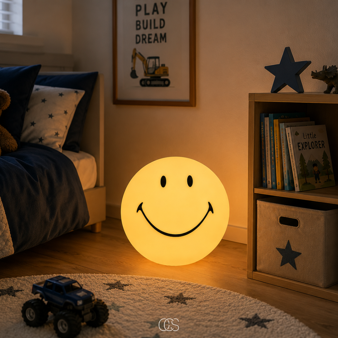 Smiley Face LED Mood Light for Kids Room, Bedroom & Living Room - Dimmable Yellow Night Light | Thomler