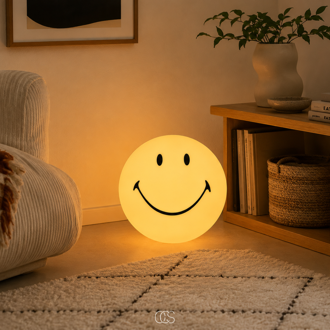 Smiley Face LED Mood Light for Kids Room, Bedroom & Living Room - Dimmable Yellow Night Light | Thomler