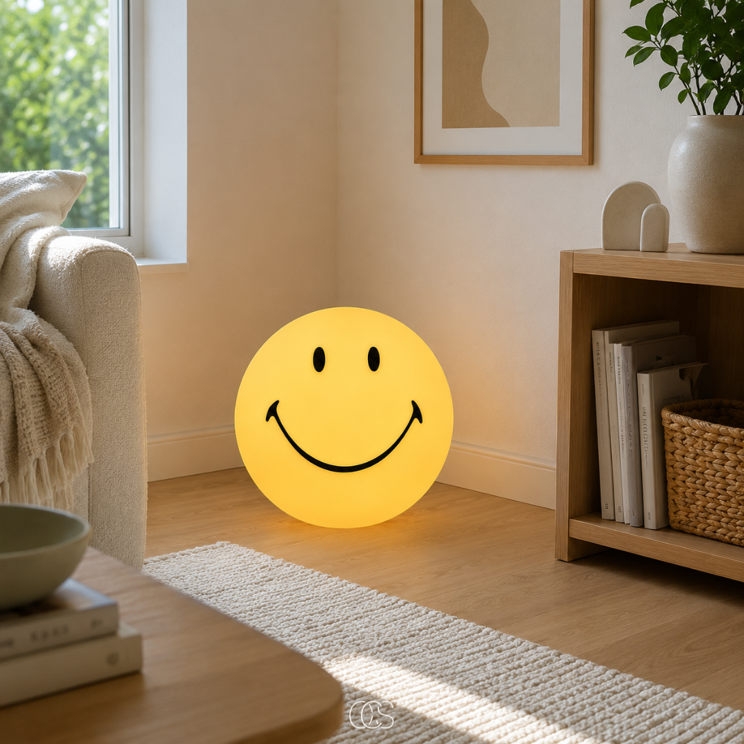 Smiley Face LED Mood Light for Kids Room, Bedroom & Living Room - Dimmable Yellow Night Light | Thomler