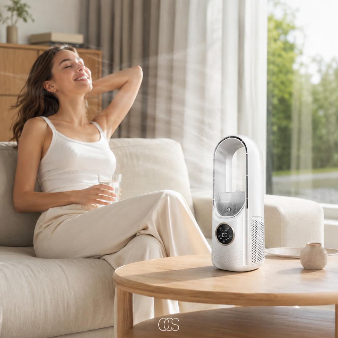 USB Personal Air Cooler Fan with Misting Function, 6 Speed Settings & Auto Timer – Compact Desktop Cooling for Home Office Bedroom Travel | Thomler