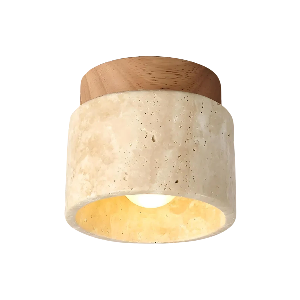 Ceiling Light Travertine Stone 4.7 in Cream Hallway Surface Mount LED Japandi Minimalist Flush Mount Fixture | Thomler