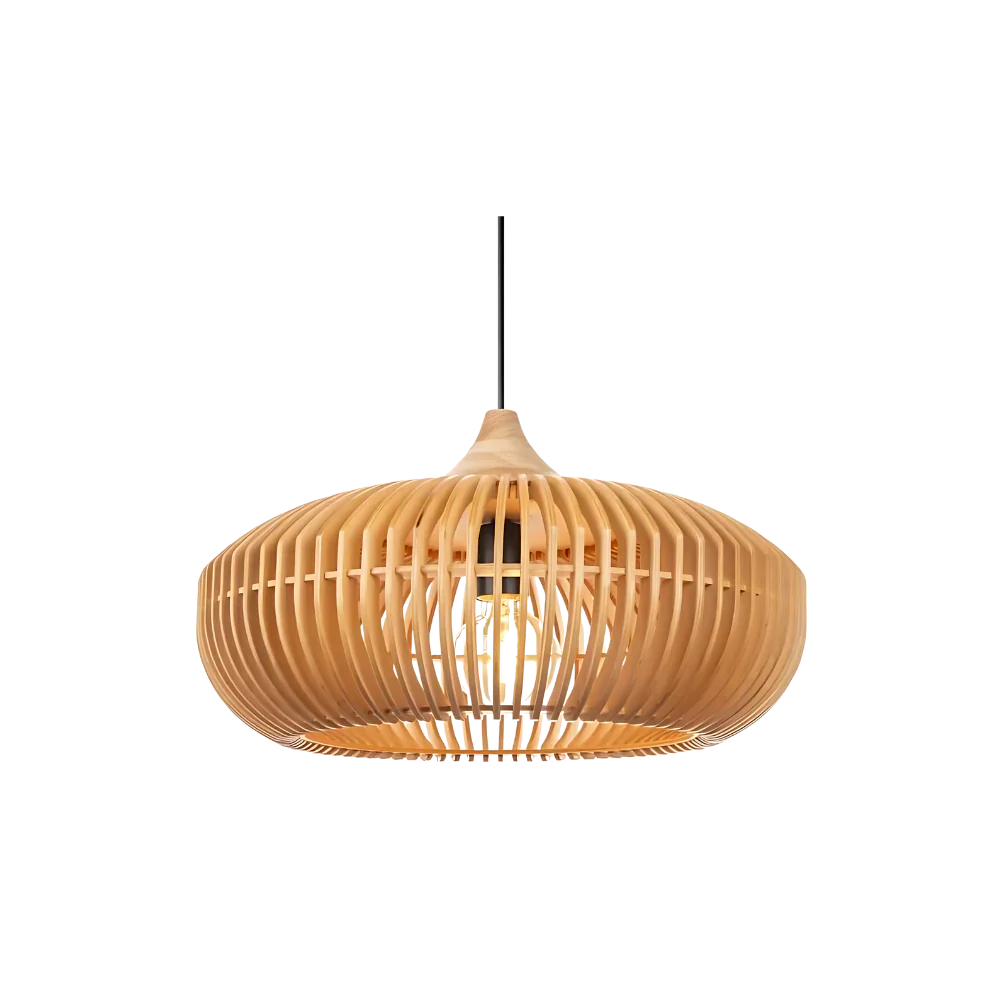Pendant Light Wood 16.9 in Japandi Natural Dining Room Kitchen Island Hanging Ceiling Lamp Minimalist Scandinavian Modern | Thomler