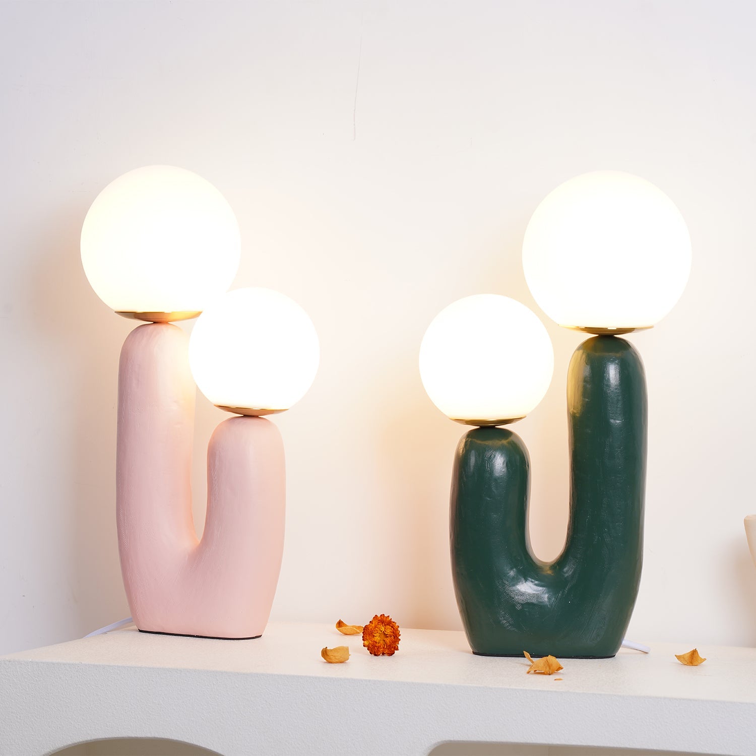 Resin Table Lamp 16.5 in Indoor Use LED G9 Modern Desk Nightstand Accent Light Green Pink White Terra Cotta | Thomler