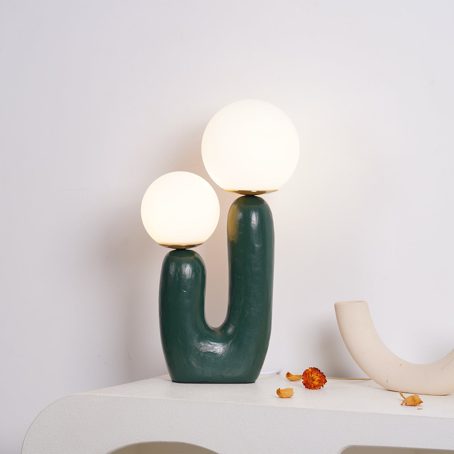 Resin Table Lamp 16.5 in Indoor Use LED G9 Modern Desk Nightstand Accent Light Green Pink White Terra Cotta | Thomler