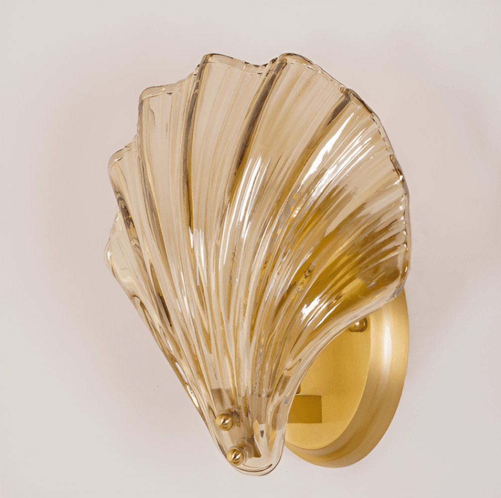Wall Lamp Ribbed Glass 20.0 cm Gold Bedroom Hallway Art Deco Shell Wall Light E27 Accent Lighting | Thomler