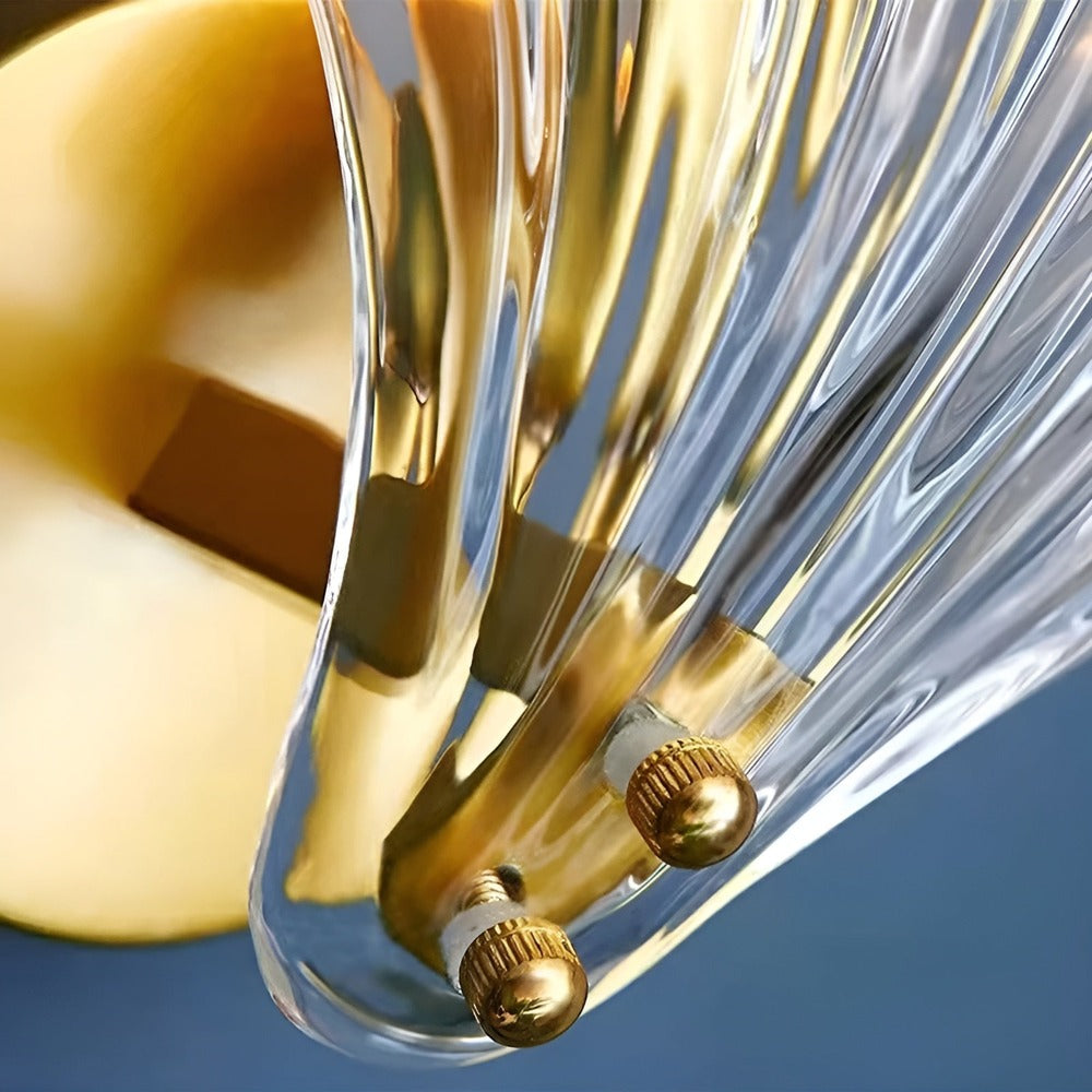 Wall Lamp Ribbed Glass 20.0 cm Gold Bedroom Hallway Art Deco Shell Wall Light E27 Accent Lighting | Thomler