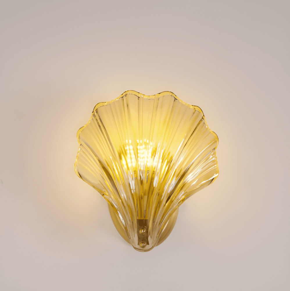 Wall Lamp Ribbed Glass 20.0 cm Gold Bedroom Hallway Art Deco Shell Wall Light E27 Accent Lighting | Thomler
