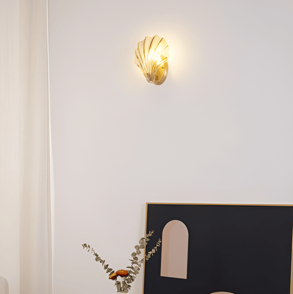 Wall Lamp Ribbed Glass 20.0 cm Gold Bedroom Hallway Art Deco Shell Wall Light E27 Accent Lighting | Thomler