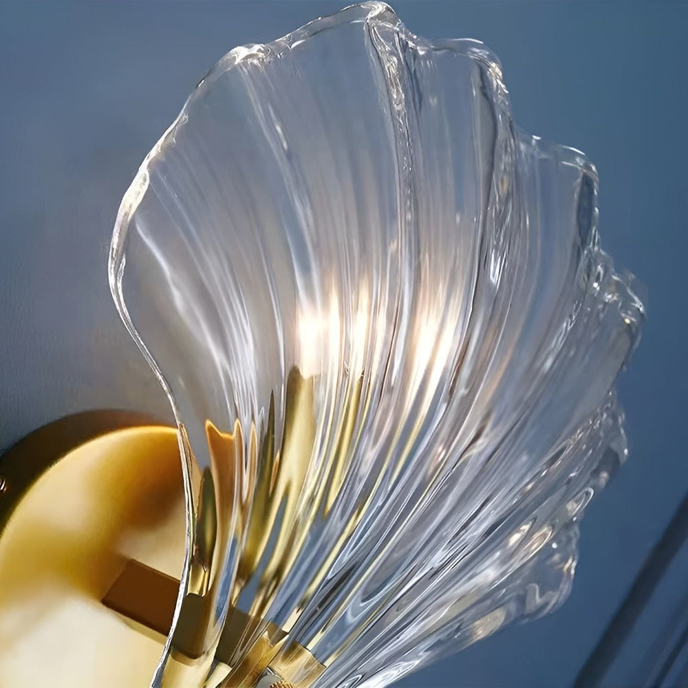 Wall Lamp Ribbed Glass 20.0 cm Gold Bedroom Hallway Art Deco Shell Wall Light E27 Accent Lighting | Thomler