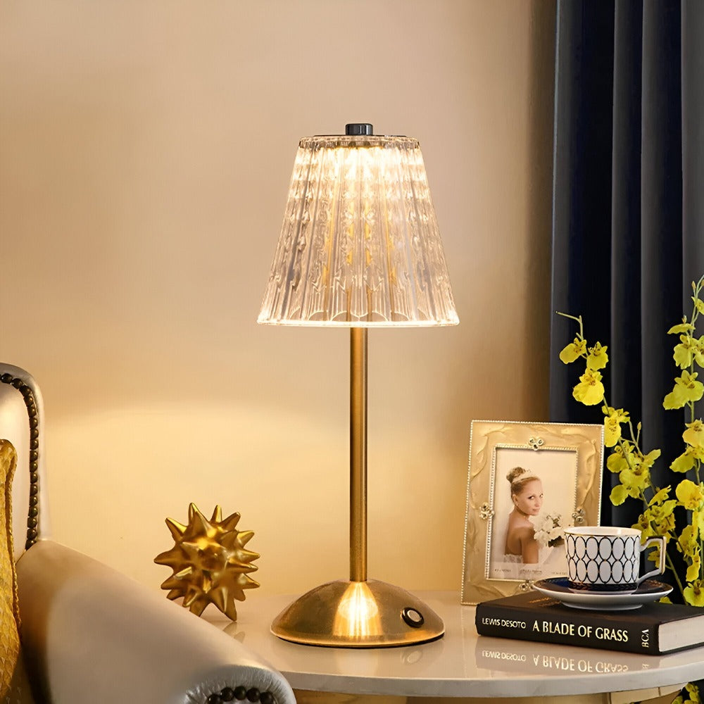 Table Lamp Crystal 30.0 cm 11.8 Inch Gold Cordless Bedroom Nightstand Dining Table Mood Light Rechargeable Dimmable | Thomler