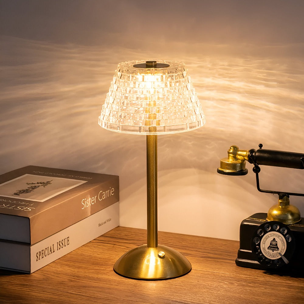 Table Lamp Crystal 30.0 cm 11.8 Inch Gold Cordless Bedroom Nightstand Dining Table Mood Light Rechargeable Dimmable | Thomler