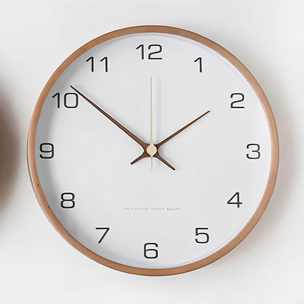 Wall Clock Wooden Silent 25.0 cm Grey White Living Room Bedroom Kitchen Decor Minimalist Nordic Design | Thomler