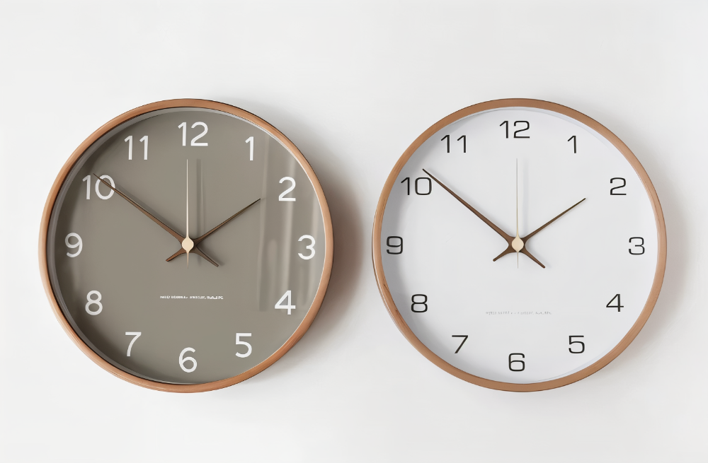Wall Clock Wooden Silent 25.0 cm Grey White Living Room Bedroom Kitchen Decor Minimalist Nordic Design | Thomler