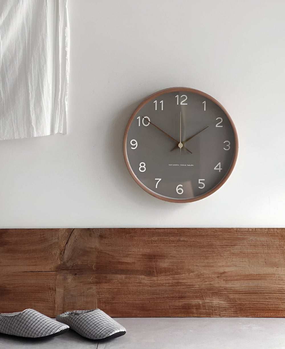 Wall Clock Wooden Silent 25.0 cm Grey White Living Room Bedroom Kitchen Decor Minimalist Nordic Design | Thomler