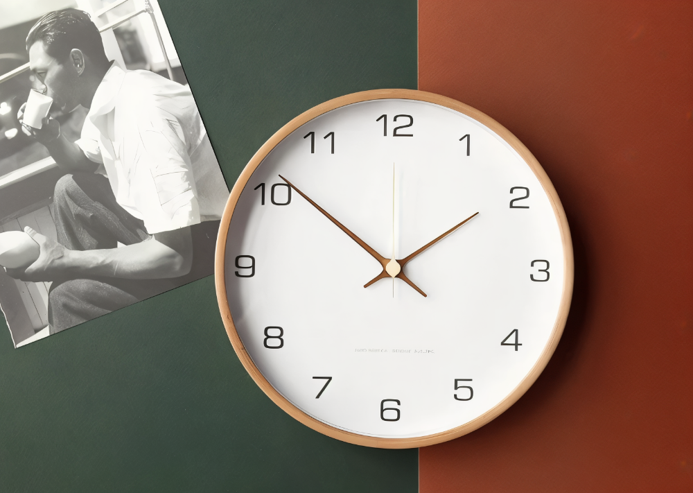 Wall Clock Wooden Silent 25.0 cm Grey White Living Room Bedroom Kitchen Decor Minimalist Nordic Design | Thomler