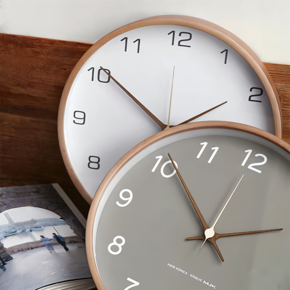 Wall Clock Wooden Silent 25.0 cm Grey White Living Room Bedroom Kitchen Decor Minimalist Nordic Design | Thomler