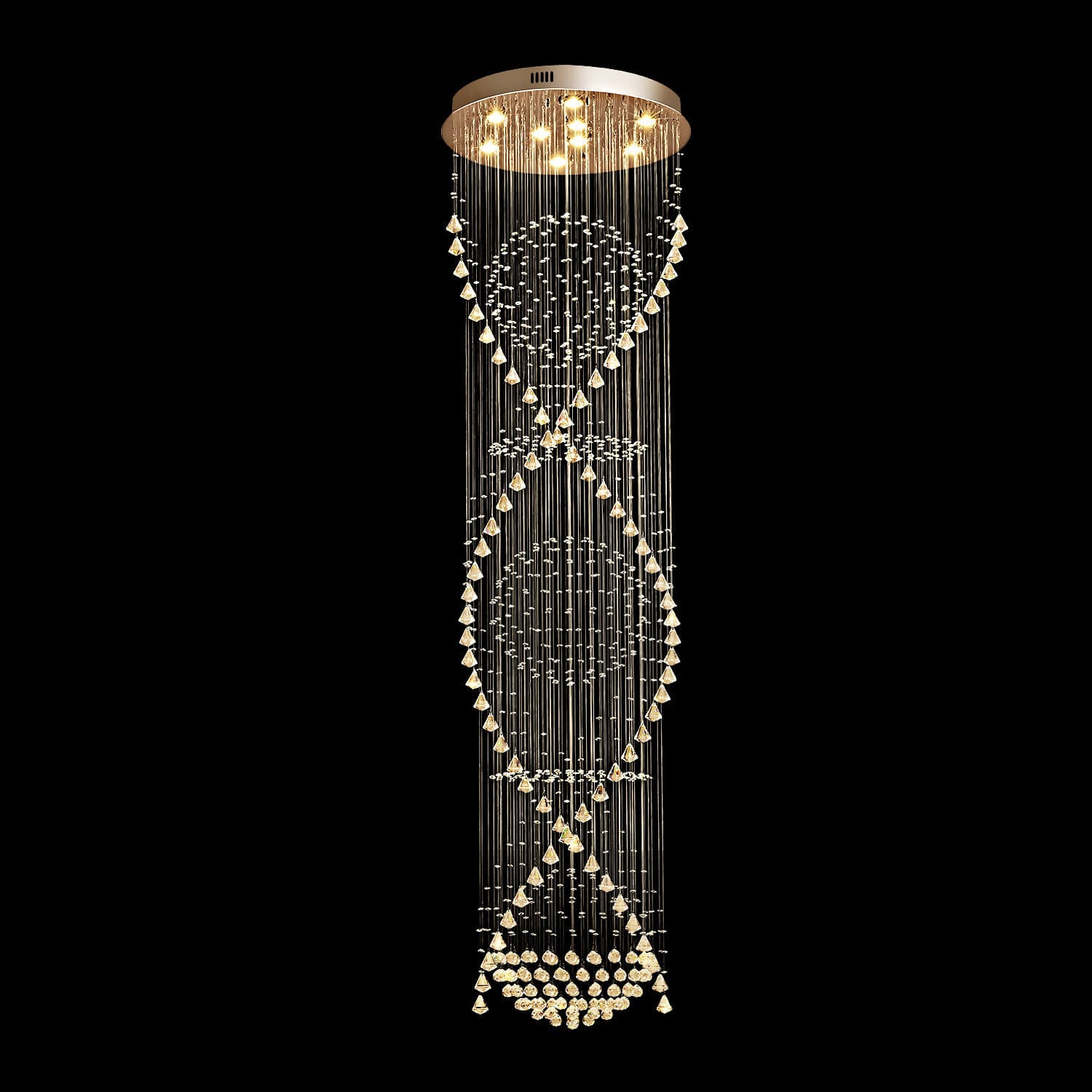 Spiral Crystal Chandelier with Cascading Pendant Drops – Adjustable Height Statement Lighting for Tall Ceilings, Entryways & Staircases | Thomler