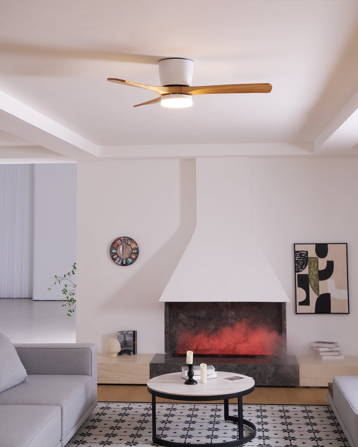 Nordic Ceiling Fan Light 42 in Solid Wood Blades LED Bedroom Living Room Quiet DC Motor Modern Ceiling Fan | Thomler