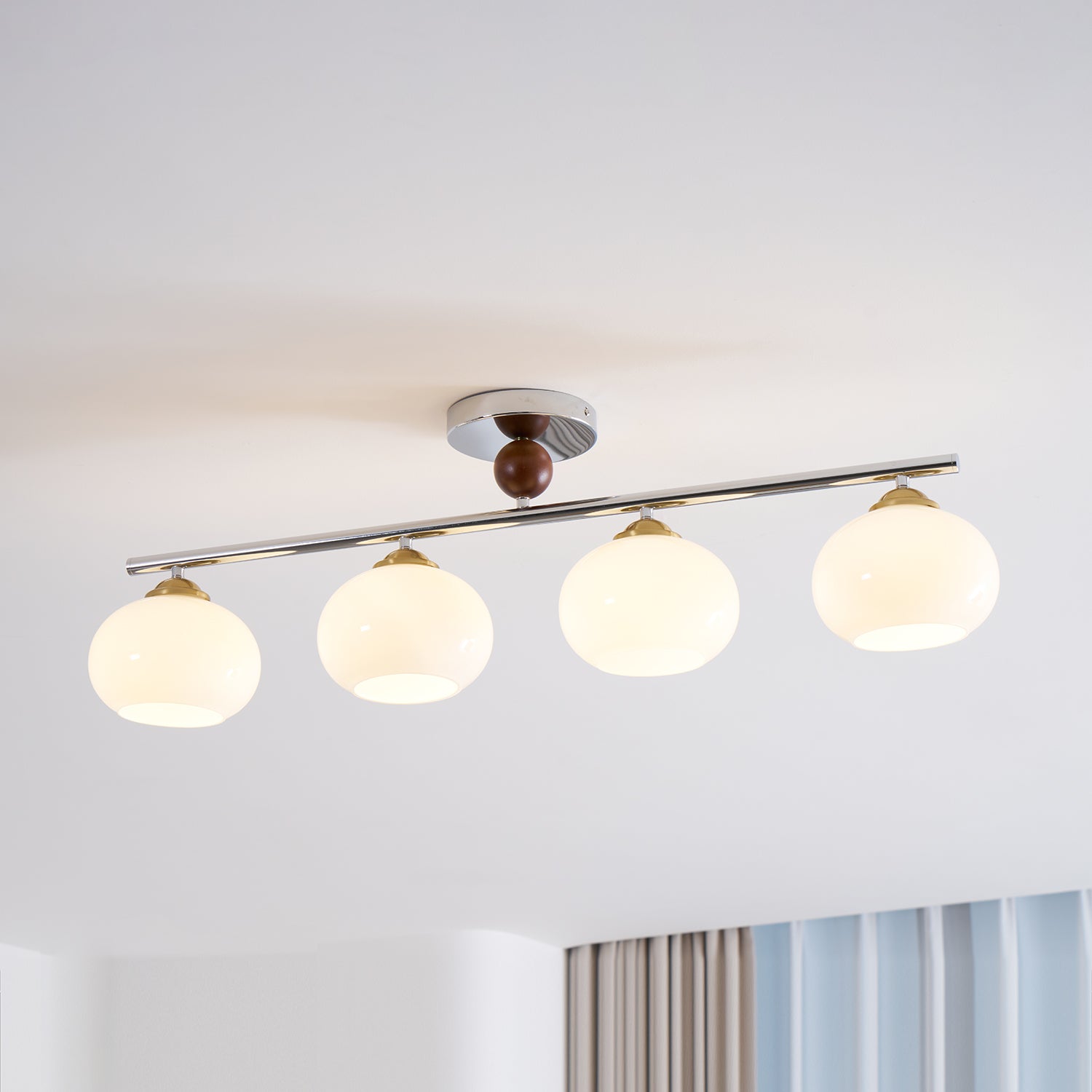 Ceiling Light Glass Metal 38.5 in Caramel Chrome Gold White Beige Kitchen Dining Room Modern Pendant Fixture | Thomler