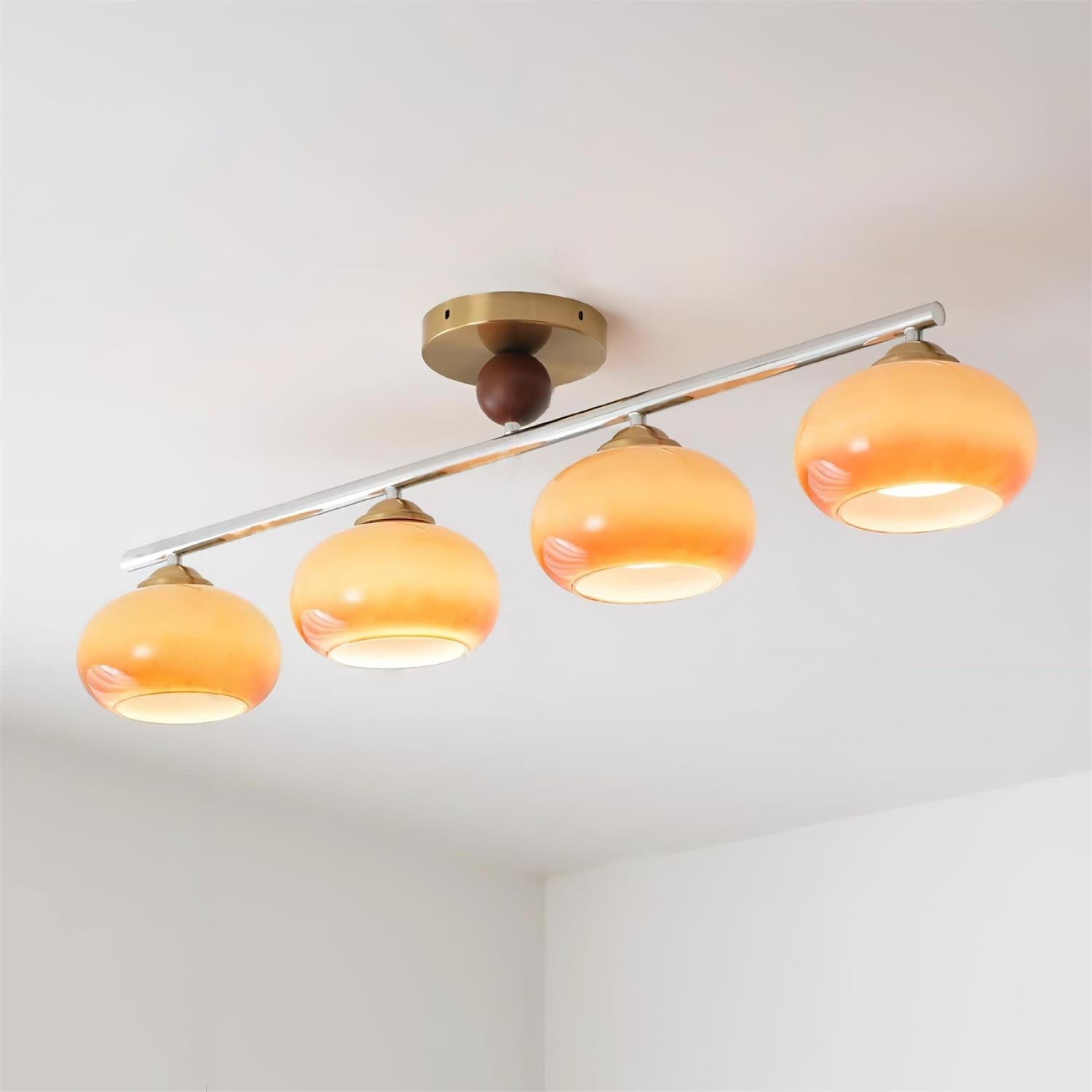 Ceiling Light Glass Metal 38.5 in Caramel Chrome Gold White Beige Kitchen Dining Room Modern Pendant Fixture | Thomler