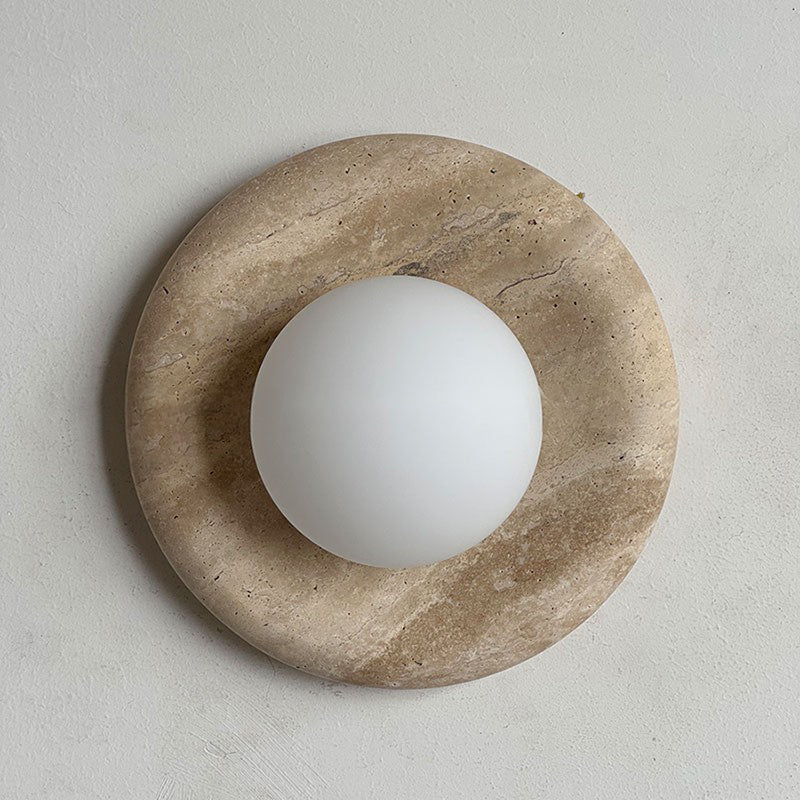 Round Glass Wall Sconce with Curved Marble Backplate for Living Room, Bedroom & Hallway – Hardwired Modern Indoor Light Fixture | Thomler